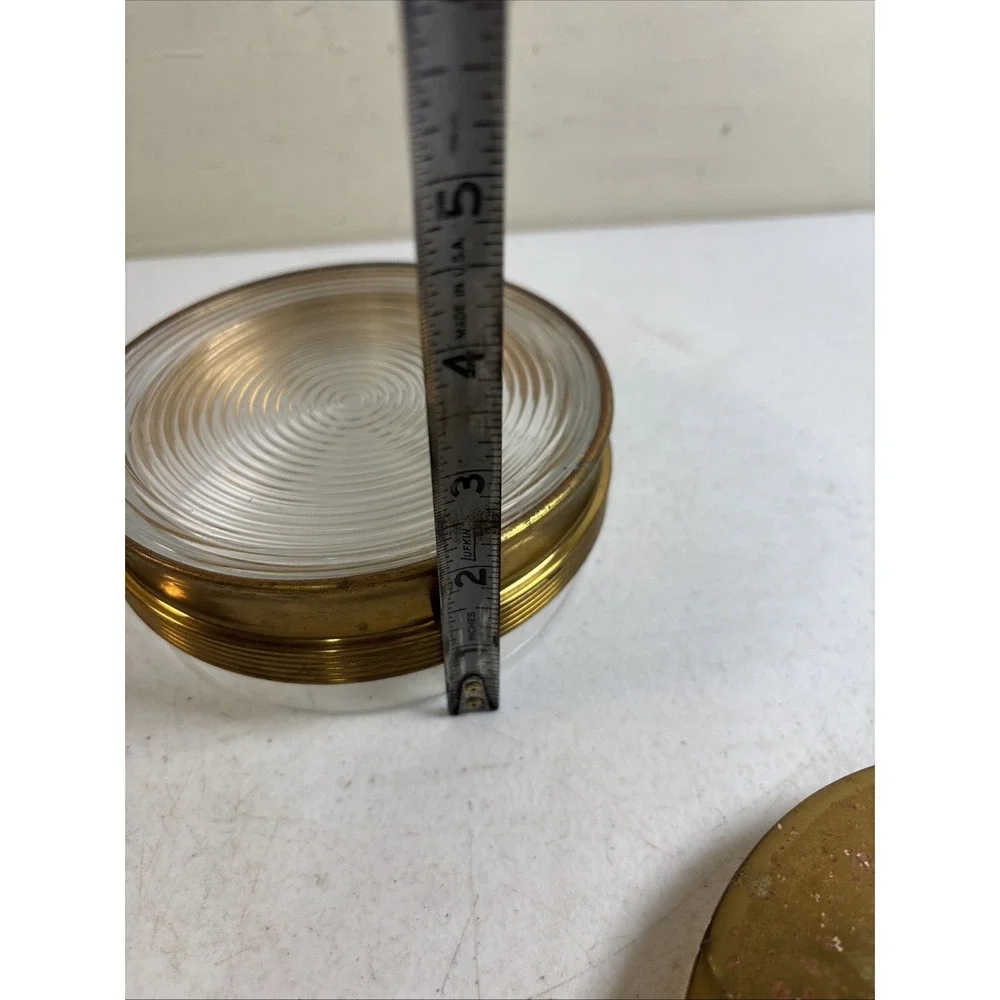 Brass & Glass Powder Hearts Vanity Trinket‎ Jar Art Deco VTG